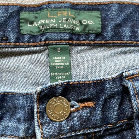 Ralph Lauren LRL Ripped Jean Shorts 5 pocket Dark Wash Destroyed Womens Size 6 - Picture 2 of 11